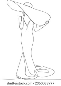Young woman in modern dress. Fashion logo. Continuous one line drawing. Vector illustration