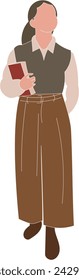 Young woman in modern fashionable clothes in trendy casual style. Stylish girl in a T-shirt with a sweater and cargo pants on top.Flat graphic vector illustration on a white background