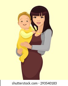 Young woman mother with baby. Vector flat illustration