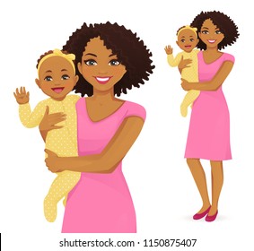 Young woman mother holding her newborn baby vector illustration isolated