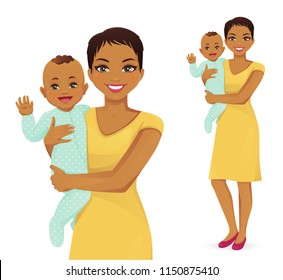 Young woman mother holding her newborn baby vector illustration isolated