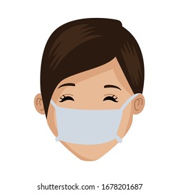 young woman with mouth cap medical accessory vector illustration design