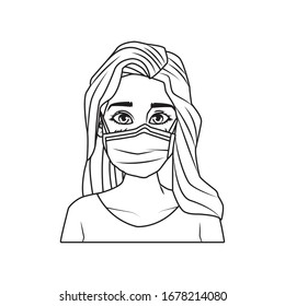 young woman with mouth cap medical accessory vector illustration design