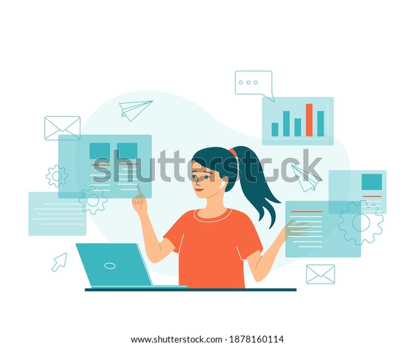 Young Woman Multitasking Abstract Concept Active Stock Vector (Royalty ...