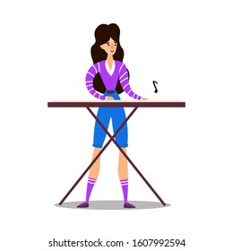Young woman musician playing synthesizer vector illustration