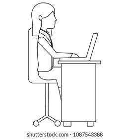 young woman in office chair and desk avatar character