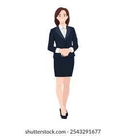 Young woman office worker standing in formal clothes. Flat vector illustration isolated on white background