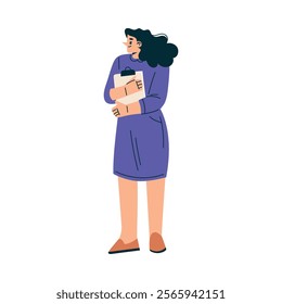 Young Woman Office Worker Standing with Clipboard Vector Illustration