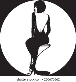 Young Woman On Bar Chair. Vector Beauty Logo.