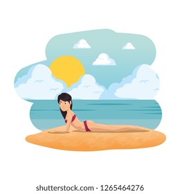 young woman on the beach character