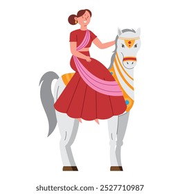 young woman on hindu horse isolated