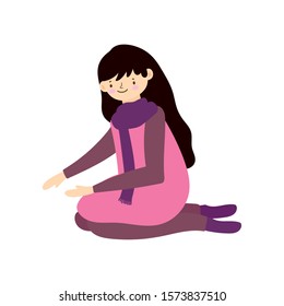 young woman on the knees with warm clothes vector illustration