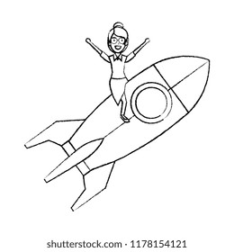 young woman on rocket startup