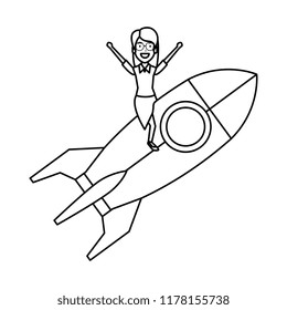 young woman on rocket startup