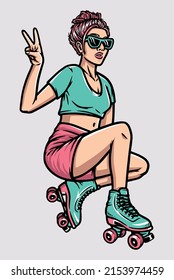 Young woman on roller skates