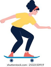 Jovem mulher no skate. Personagem adolescente estilo rua