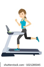 Young Woman on treadmill running excercise
