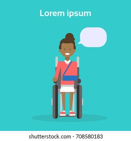 Young Woman On Wheel Chair Happy African American Female Disabled Smiling Sit On Wheelchair Disability Concept Flat Vector Illustration