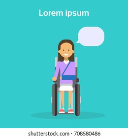 Young Woman On Wheel Chair Happy Female Disabled Smiling Sit On Wheelchair Disability Concept Flat Vector Illustration