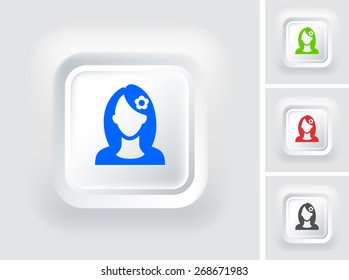 Young Woman on White Bevel Square Buttons