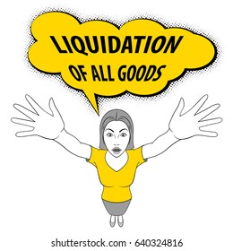Young Woman Opens His Arms. Meeting, Welcome Concept. Liquidation of All Goods