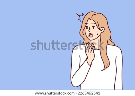 Young woman opens mouth when she sees unexpected event or experiences shock reaction after harsh statement. Girl is shocked by unexpected news about moving crisis or upcoming problems in labor market  Stock photo © 