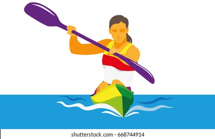 A young woman is is a paddler on kayak of the race distance