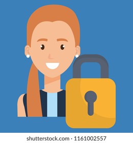 young woman with padlock character