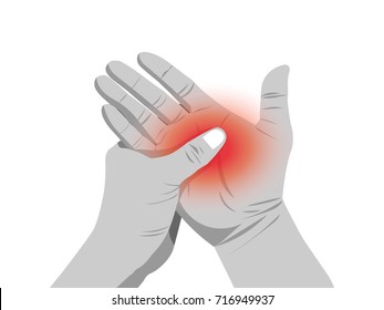 Young woman with painful hand,rubbing hand, hands massage, cartoon flat-style vector illustration.