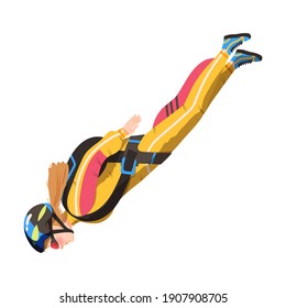 Young Woman Parachutist Streamer Free-falling in the Air with Parachute Bag Vector Illustration