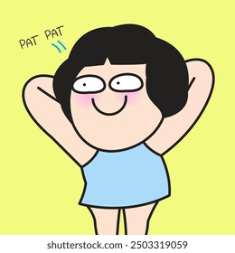 Young Woman Pat Her Own Back. Self Love And Appreciation Concept Card Character illustration