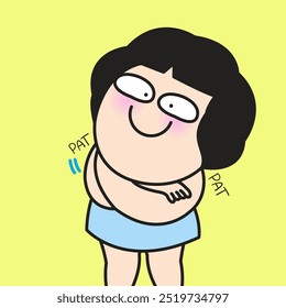 Young Woman Pat And Hug Herself Tight. Self Love And Appreciation Concept Card Character illustration
