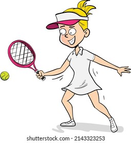 Young woman paying tennis preparing to hit the ball with her racquet