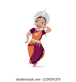 Young Woman Performing Odissi Classical Dance Of Odisha In Traditional Attire Against White Background.