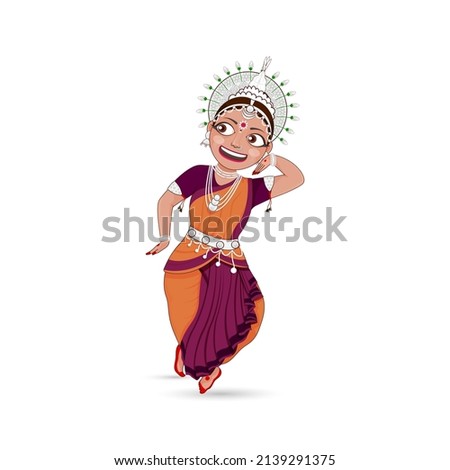 Young Woman Performing Odissi Classical Dance Of Odisha In Traditional Attire Against White Background.