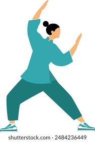 Young woman performing tai chi and qigong exercises