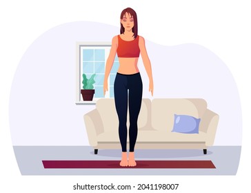 Young Woman Performing Yoga In Mountain Pose For Relaxation and Mindfulness