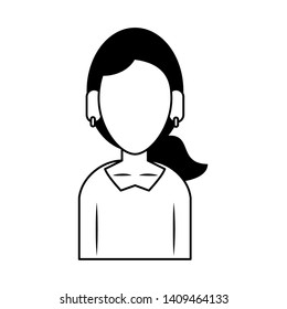 young woman person upper body wearing coat cartoon vector illustration graphic design in black and white