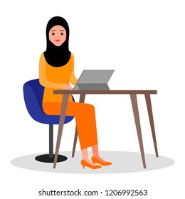 Young woman with personal computer in home office