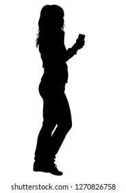 Young woman with phone on a white background