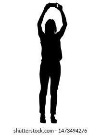 Young woman with phone on a white background