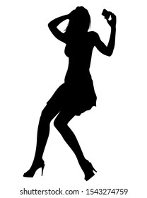 Young woman with phone on a white background