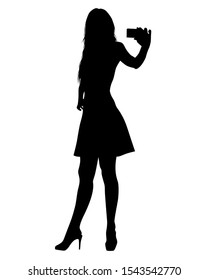 Young woman with phone on a white background