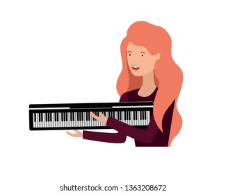 young woman with piano keyboard character