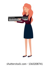young woman with piano keyboard character