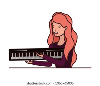young woman with piano keyboard character