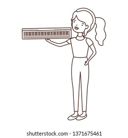 young woman with piano keyboard character