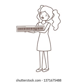 young woman with piano keyboard character