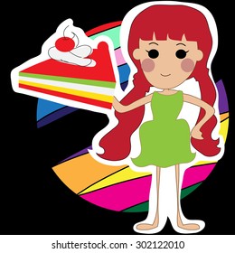 Young woman with a piece of cake , Concept Illustration of something very easy to do
