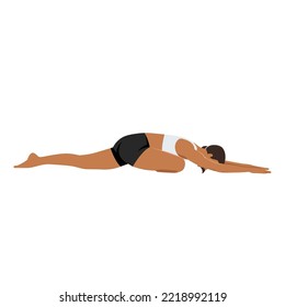 Young woman Pigeon Pose Forward Bend, Sleeping Swan Pose. Practice Kapotasana 2. Flat vector illustration isolated on white background